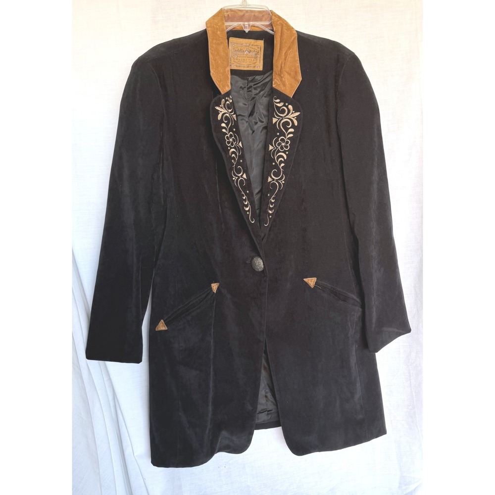 Vintage Saddle Ridge Blazer Jacket Cowgirl Black Gold Embroidered Western Large
